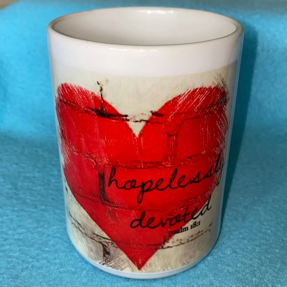 RELIGIOUS heart mug coffee cup “Hopelessly Devoted Psalm 18:1” Made in USA Rare